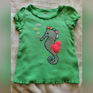 EUC Okie Dokie CUTE Girls Green Shirt with Seahhorse Size 6